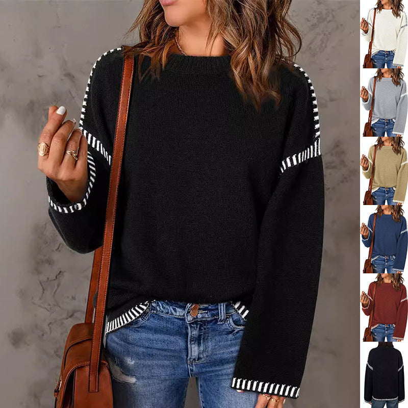 Solid Round Neck Pullover Sweater Autumn And Winter Loose Long Sleeve Tops For Women Clothing Grayceful LLC