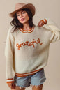 SO ME Thanksgiving Grateful Lettering Stitch Sweater West2East Surf
