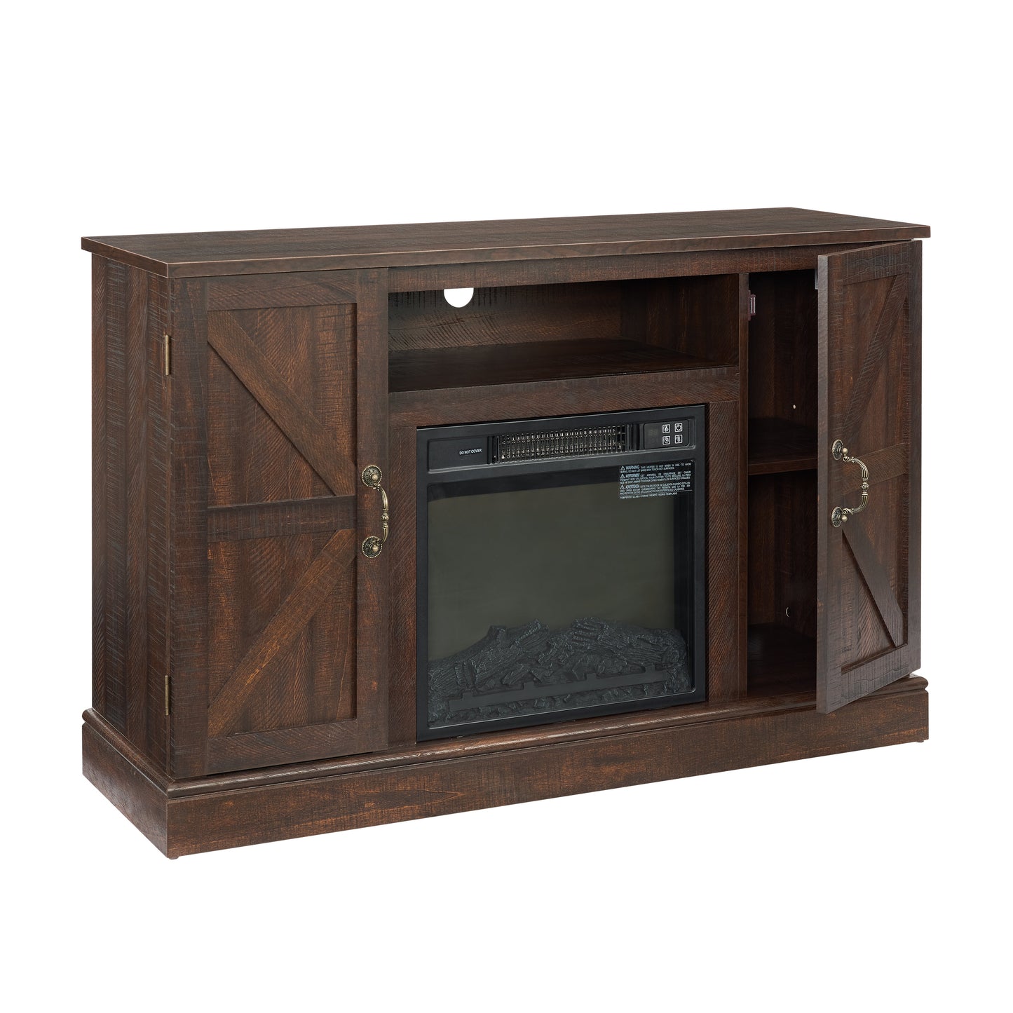 Farmhouse Classic Media TV Stand Antique Entertainment Console for TV up to 50" with 18" Electric Fireplace Insert V.I.P Digital Presence