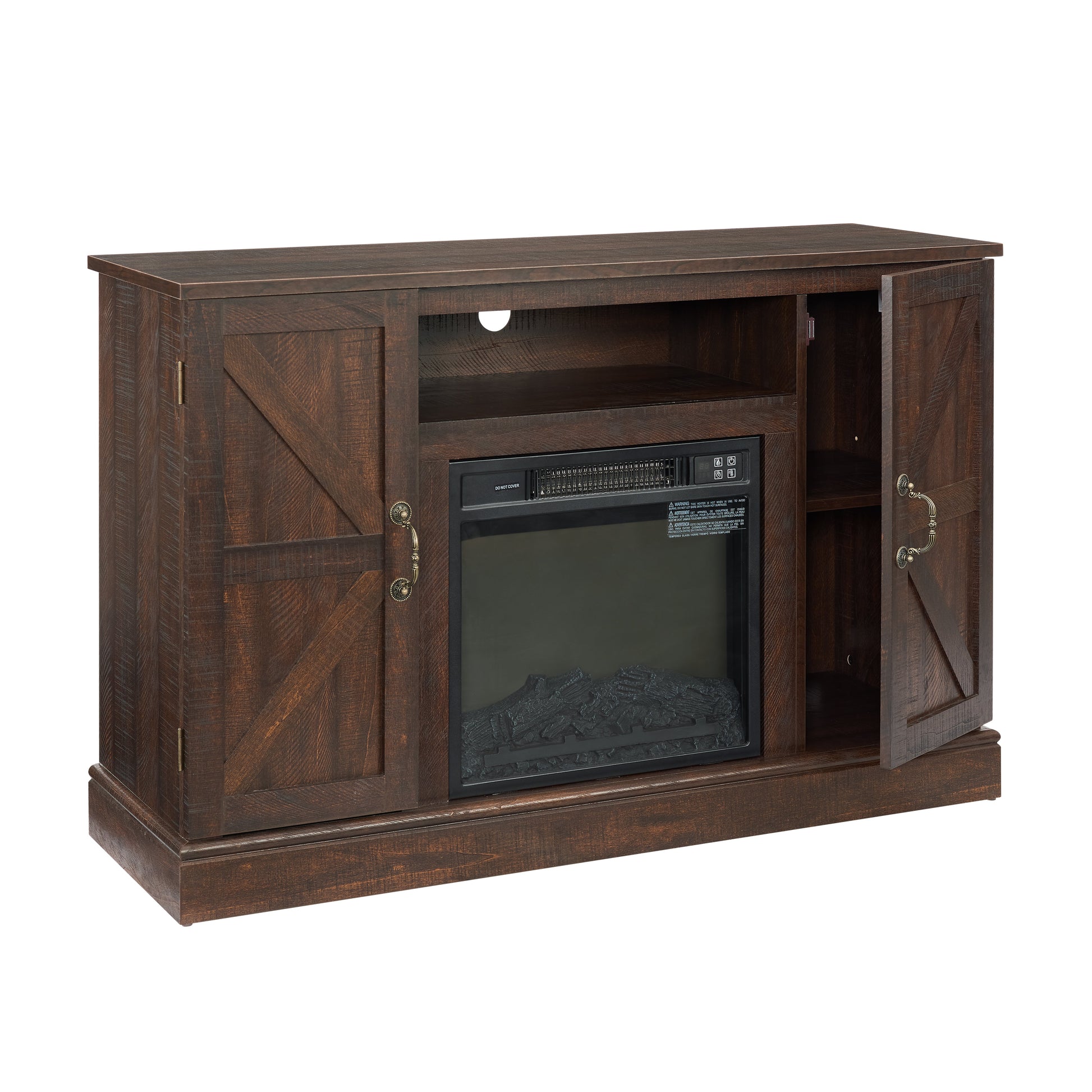 Farmhouse Classic Media TV Stand Antique Entertainment Console for TV up to 50" with 18" Electric Fireplace Insert V.I.P Digital Presence