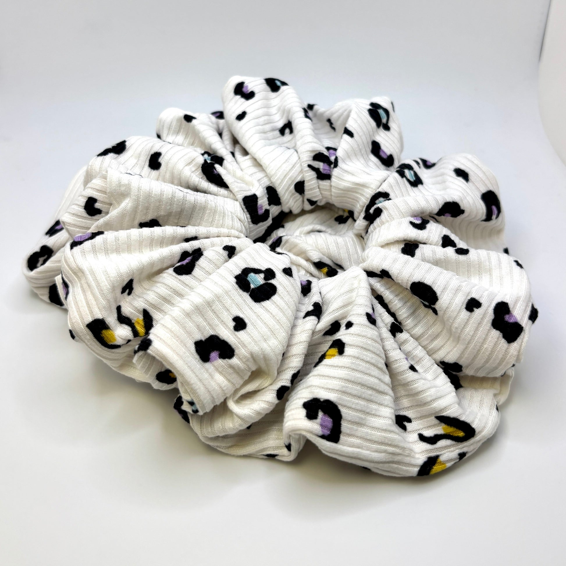 White Colorful Cheetah Ribbed Scrunchie Enchanted Scrunch