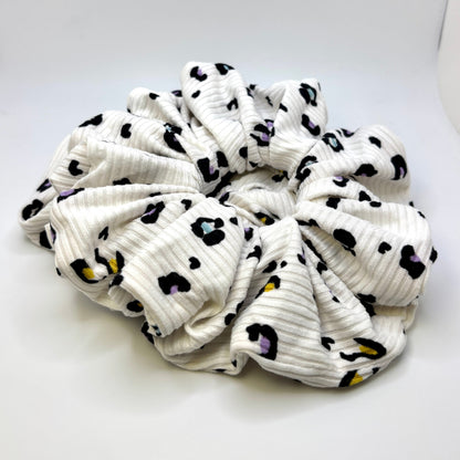 White Colorful Cheetah Ribbed Scrunchie Enchanted Scrunch