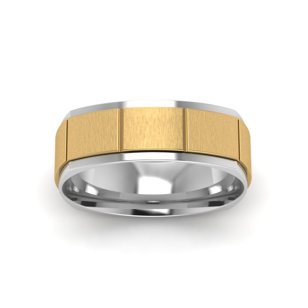 2 Tone Gold Texture Square Band Ring Fascinating Diamonds