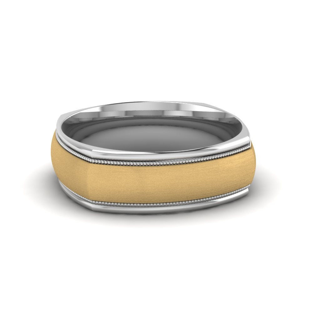 Two Tone Milgrain Square Mens Band Ring Fascinating Diamonds