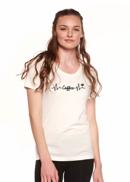 Heartbeat Coffee Printed Women's Bamboo/Cotton Short Sleeve Scoop Neck T-Shirt Spun Bamboo