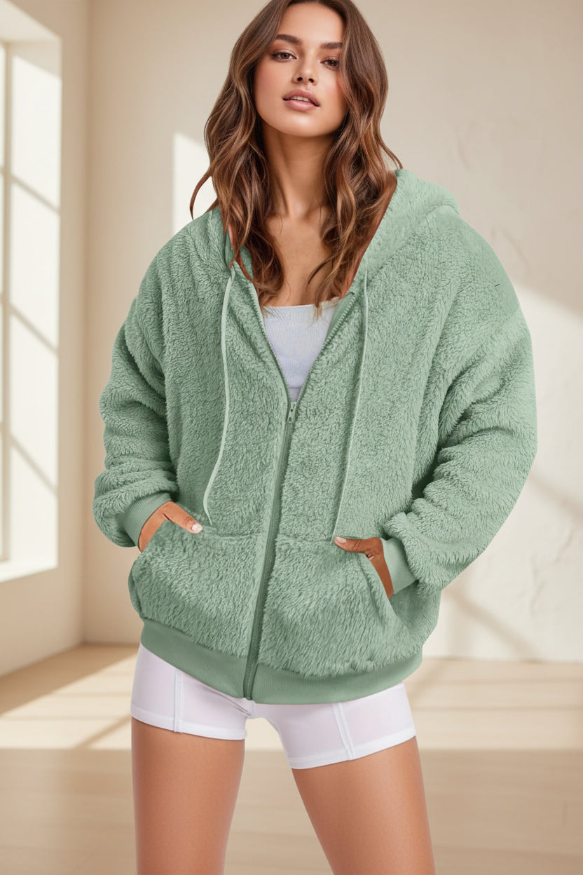 Long Zip-Up Hoodie – Soft Cotton Velvet, Oversized Fit FitiqueFit