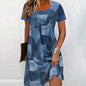 Women's Plus Size Digital Print Denim-Look Short Sleeve Dress FitiqueFit