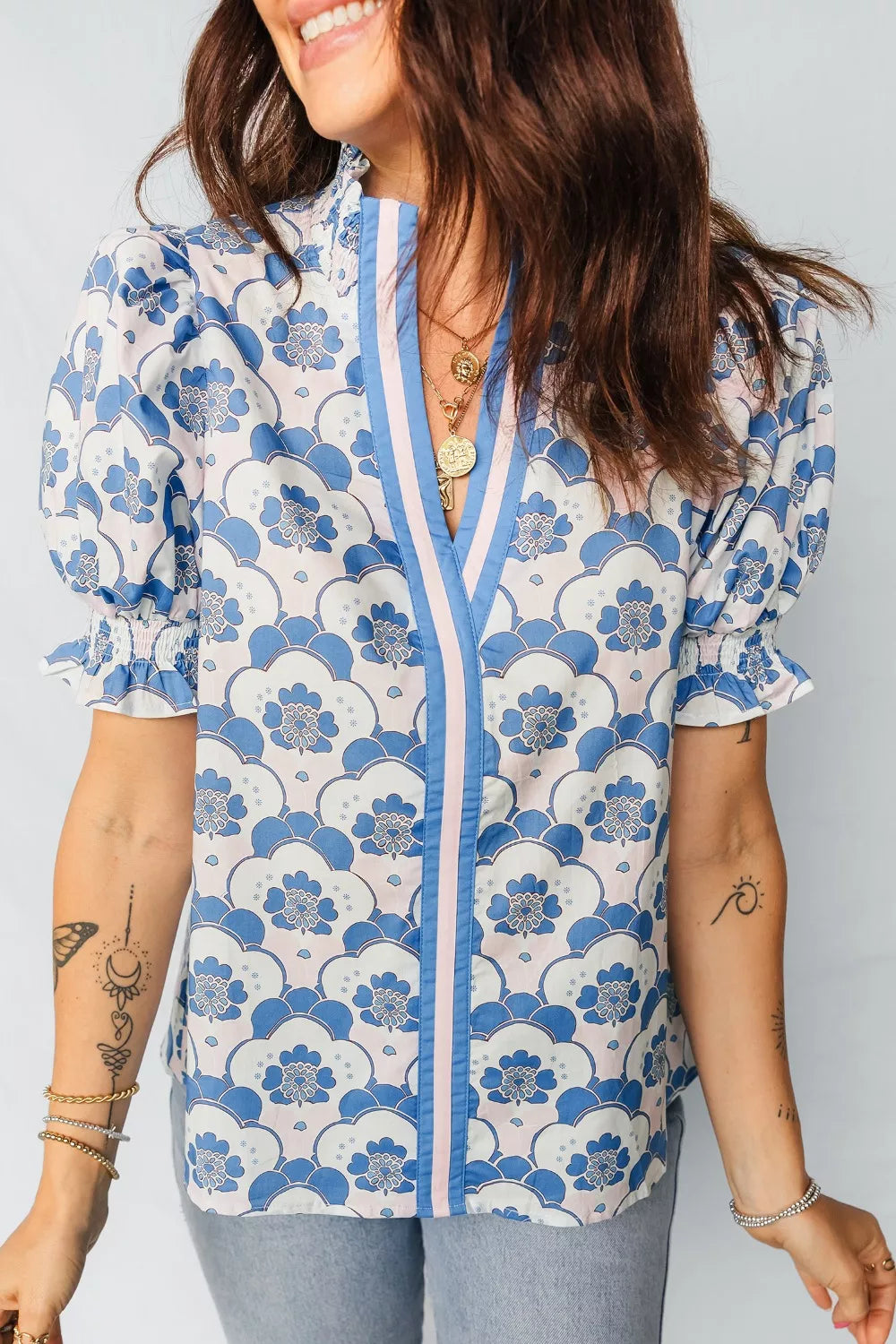 Floral Print Puff Sleeve Blouse New Era Fashion LLc