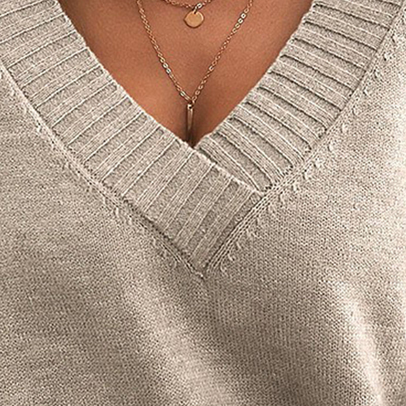Women’s V-Neck Drop Shoulder Sweater | Casual Long Sleeve Pullover FitiqueFit