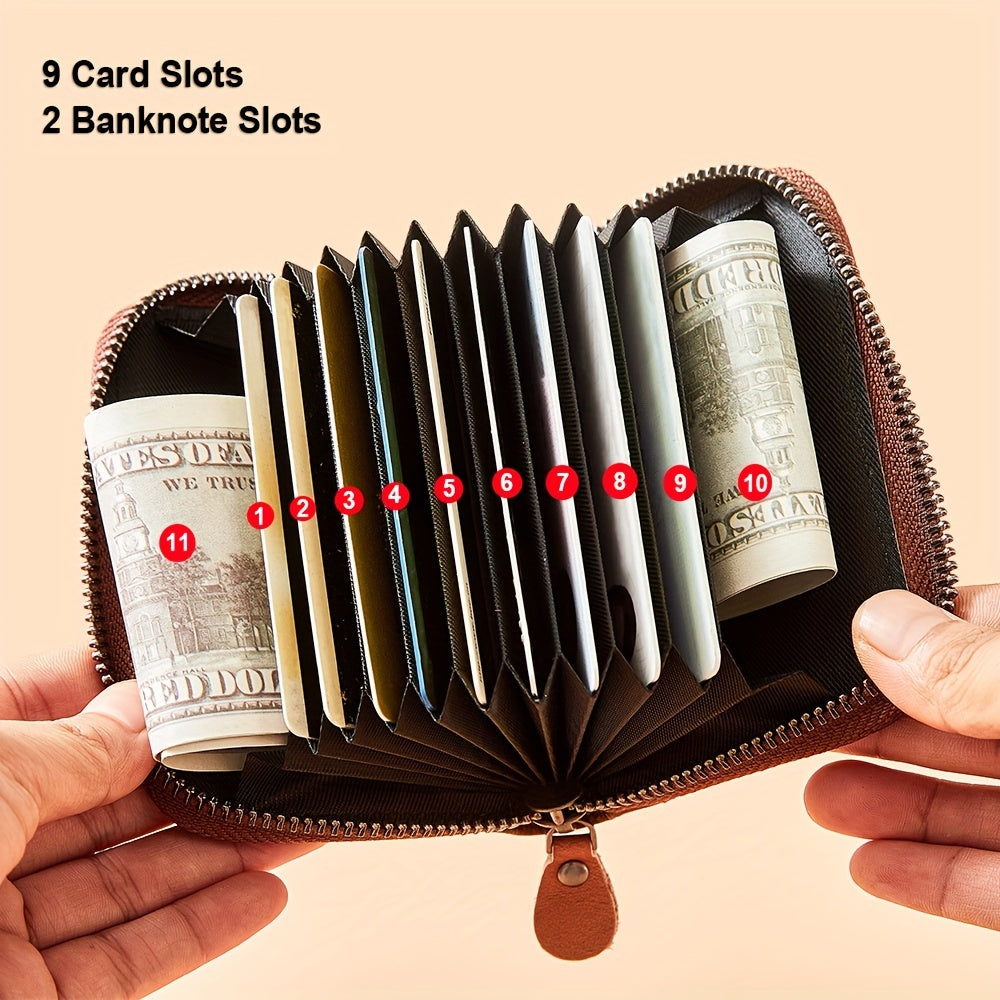 Genuine Leather Men's Wallet/Ultra-Thin Top-Grain Cowhide/Compact Multi-Function ID Credit Card Holder/RFID Blocking/Blessing Card Set/Christmas Valentine's Day Father's Day Gift NovaCart