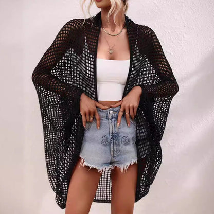 Women's Hollow-Out Shawl Cardigan – Batwing Sleeve Sun-Protective Cover-Up FitiqueFit