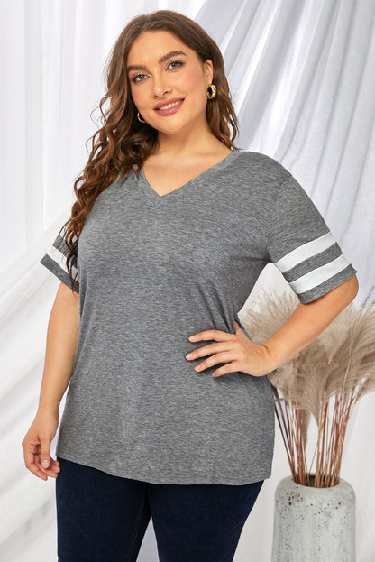 Plus Size Striped V-Neck Tee Shirt See size chart under “more details” The Fashion Celestial