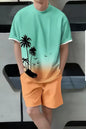 Men's Full Size Tropical Print Casual Tee and Shorts Set Plus Size New Era Fashion LLc
