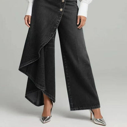 Women's Washed Denim Skort with Button Closure FitiqueFit