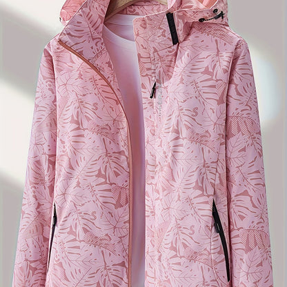 Women'S Outdoor Windbreaker Jacket | Casual Stand Collar, Non-Stretch Fabric, Random Print, Long Sleeve, Zipper Closure, Detachable Hood NovaCart