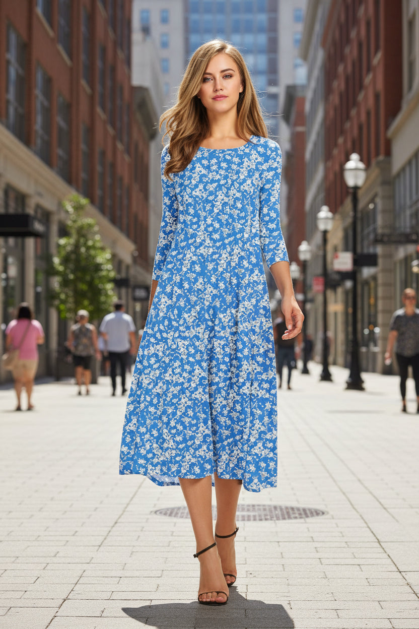Women’s Floral Patchwork Three-Quarter Sleeve Dress FitiqueFit