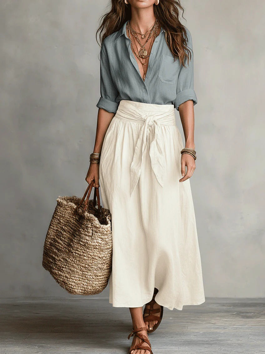 Button-Down Shirt & Straight Skirt Two-Piece Set FitiqueFit