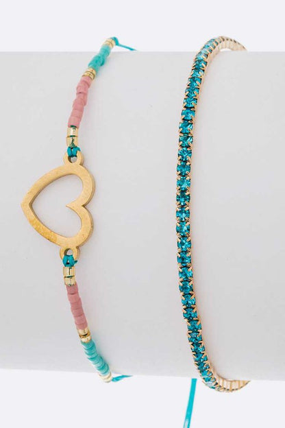 Heart Charm Rhinestone 2 In 1 Bracelet Set Shop Style & More | Fresh Looks, Everyday Deals & Free Shipping