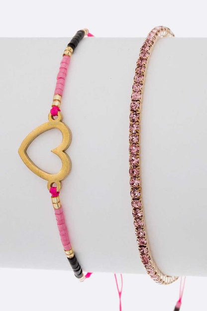 Heart Charm Rhinestone 2 In 1 Bracelet Set Shop Style & More | Fresh Looks, Everyday Deals & Free Shipping