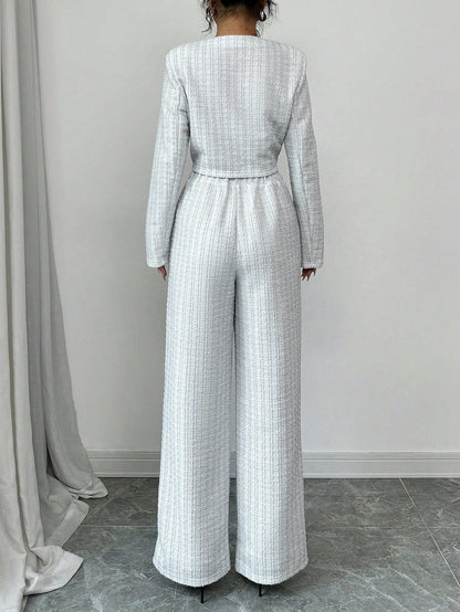 Women’s Tweed Pearl-Button Jacket & Pants Set FitiqueFit