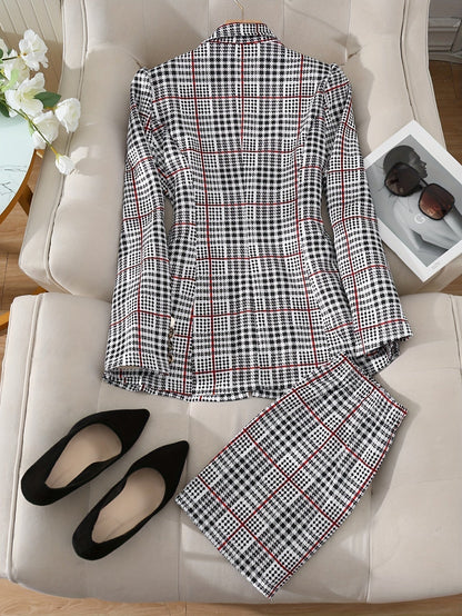 Plus Size Plaid Skirt Suit for Women – Two-Piece Blazer and High Waist Skirt Set FitiqueFit