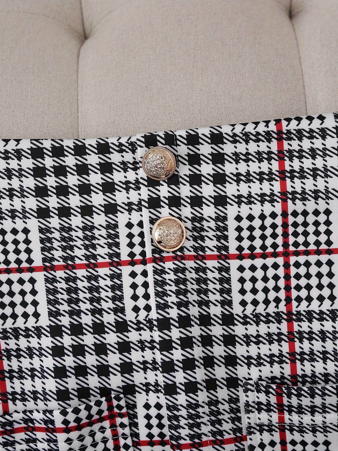 Plus Size Plaid Skirt Suit for Women – Two-Piece Blazer and High Waist Skirt Set FitiqueFit