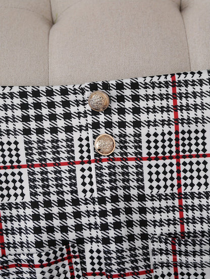 Plus Size Plaid Skirt Suit for Women – Two-Piece Blazer and High Waist Skirt Set FitiqueFit