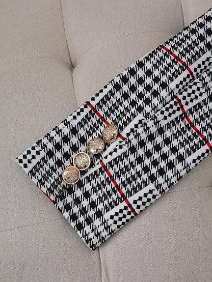 Plus Size Plaid Skirt Suit for Women – Two-Piece Blazer and High Waist Skirt Set FitiqueFit