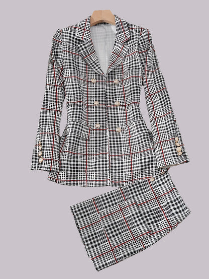 Plus Size Plaid Skirt Suit for Women – Two-Piece Blazer and High Waist Skirt Set FitiqueFit