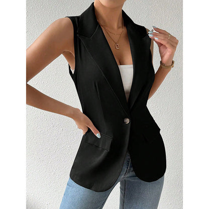 Women's Sleeveless Open-Front Vest Blazer – Work & Office Jacket FitiqueFit