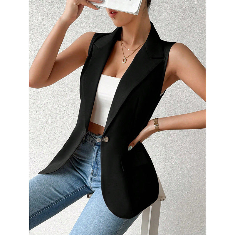 Women's Sleeveless Open-Front Vest Blazer – Work & Office Jacket FitiqueFit