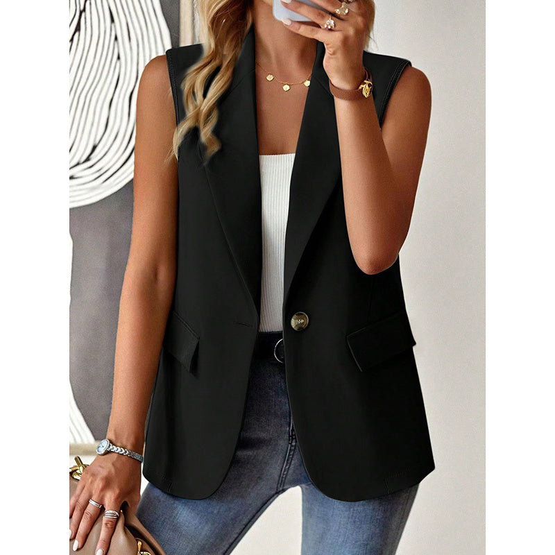 Women's Sleeveless Open-Front Vest Blazer – Work & Office Jacket FitiqueFit