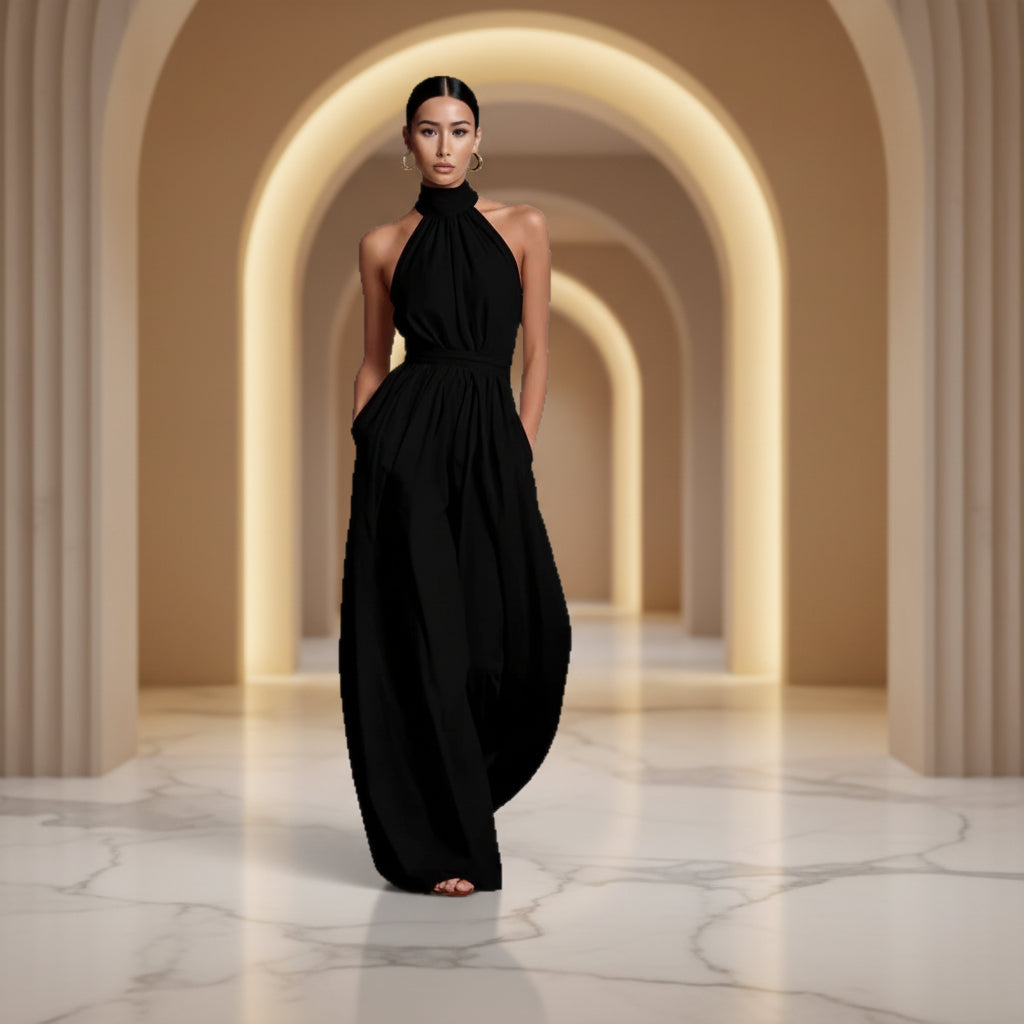 Women's Belted Pleated Jumpsuit – High-Waist Cinched Sleeveless FitiqueFit
