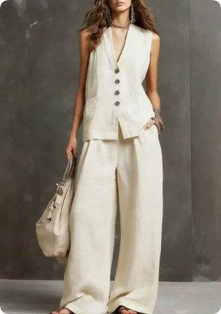 Women's Sleeveless Vest & Wide-Leg Pants Two-Piece Set – 10 Colors XS–3XL FitiqueFit