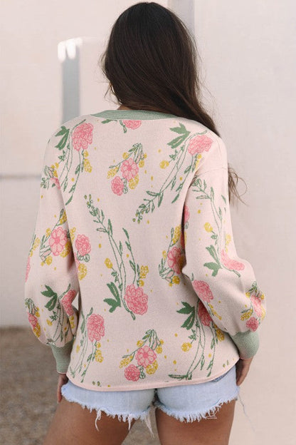 Floral Stripe Contrast V-Neck Sweater Shop Style & More | Fresh Looks, Everyday Deals & Free Shipping