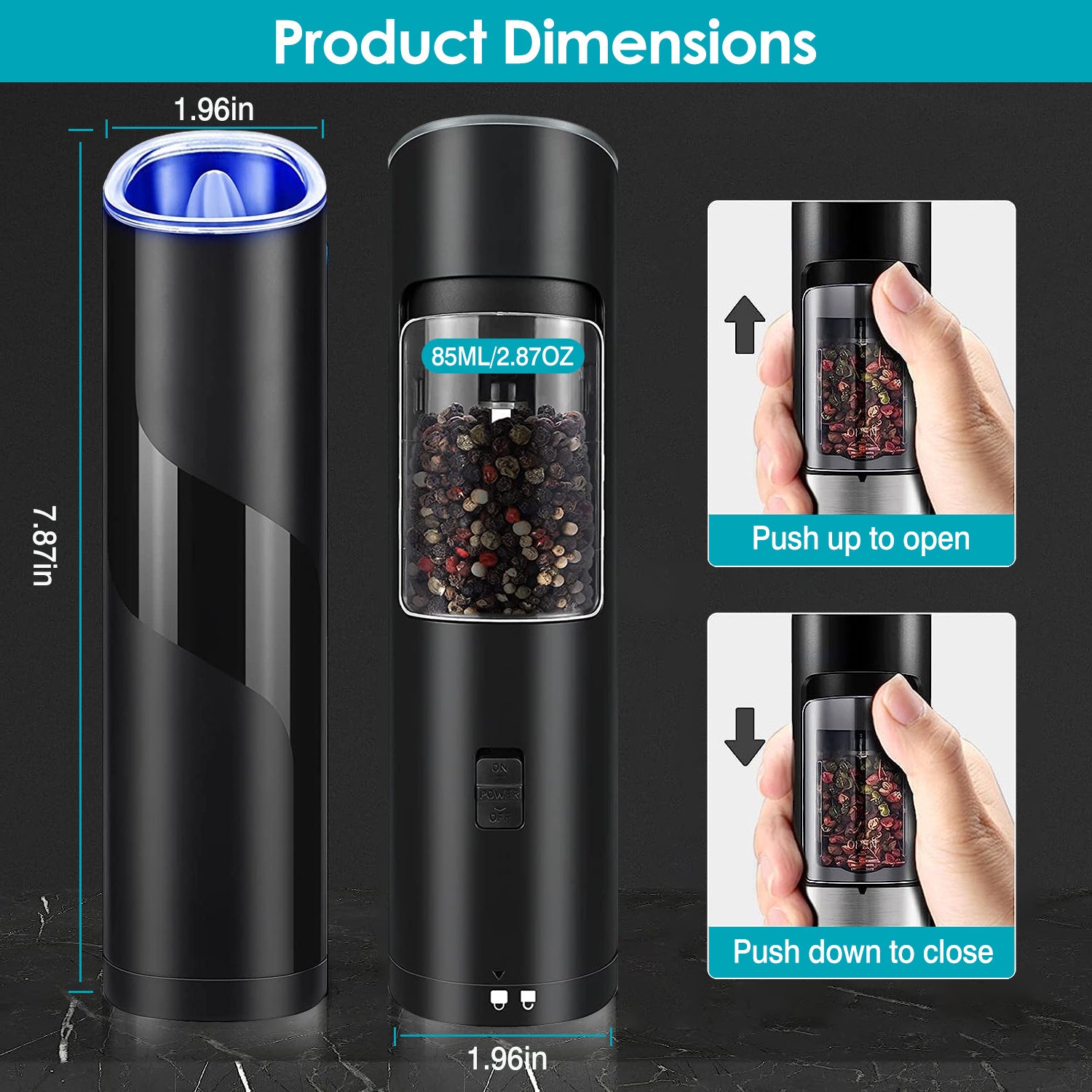 Electric Salt & Pepper Grinder – Gravity Sensor with LED SmartPursue™