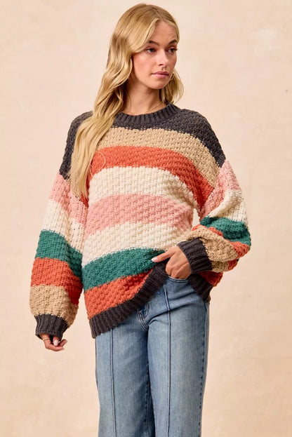 BiBi Stripes Color Block Chunky Sweater FitiqueFit