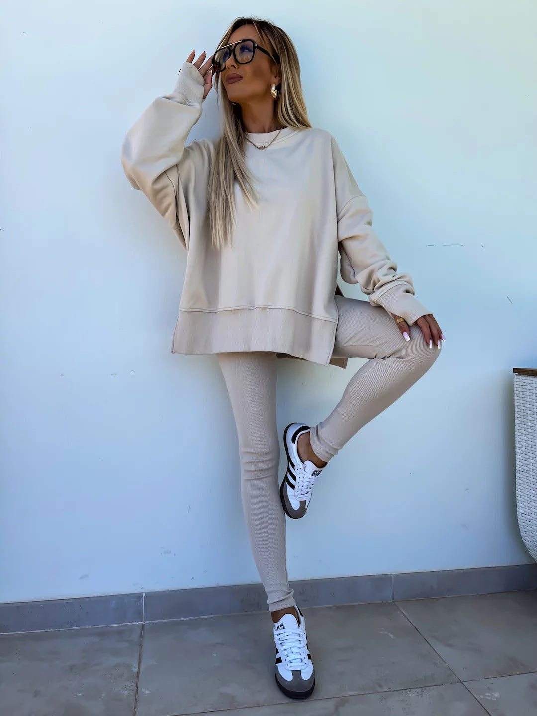 Women’s Casual Sweater Suit – Loose Split Top & Fitted Trousers Set FitiqueFit