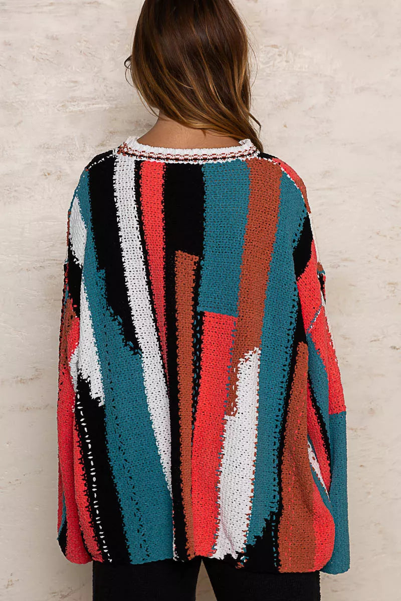 POL Color Block Round Neck Oversized Sweater West2East Surf