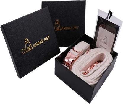 Stylish Soft White Velvet Dog Collar and Leash Set - Adjustable Comfort for Your Beloved Pet