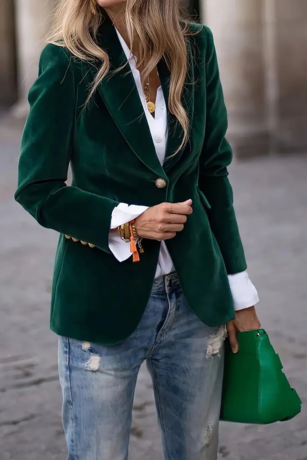 One-Button Lapel Collar Long Sleeve Blazer for Women FitiqueFit
