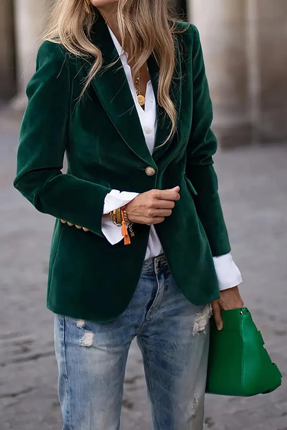 One-Button Lapel Collar Long Sleeve Blazer for Women FitiqueFit