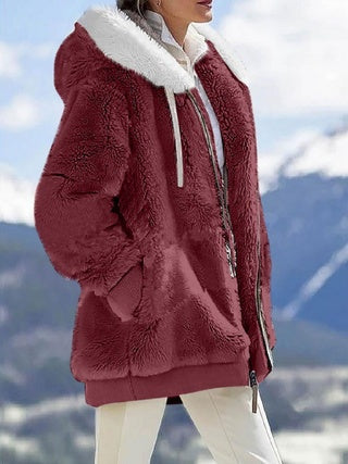 Plush Hooded Jacket – Oversized Fleece Zip-Up with Pockets FitiqueFit