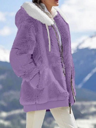 Plush Hooded Jacket – Oversized Fleece Zip-Up with Pockets FitiqueFit