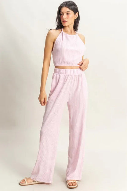 HYFVE Striped Halter Neck Top and Pants Set West2East Surf