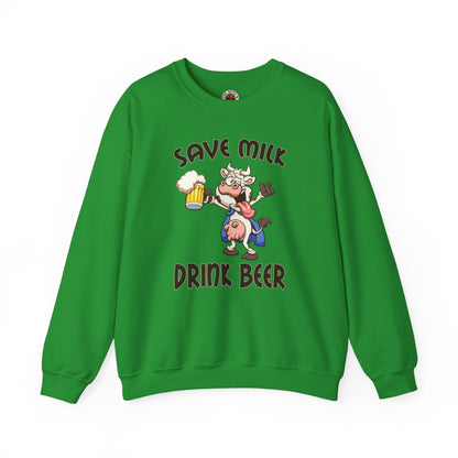 Save Milk Drink Beer Crewneck Sweatshirt The Devil's Pickle