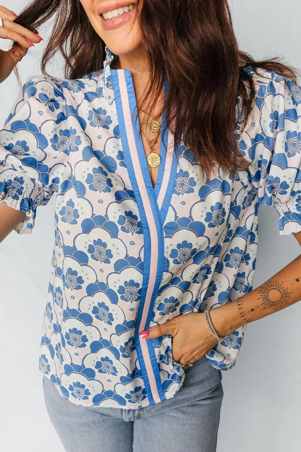 Floral Print Puff Sleeve Blouse New Era Fashion LLc