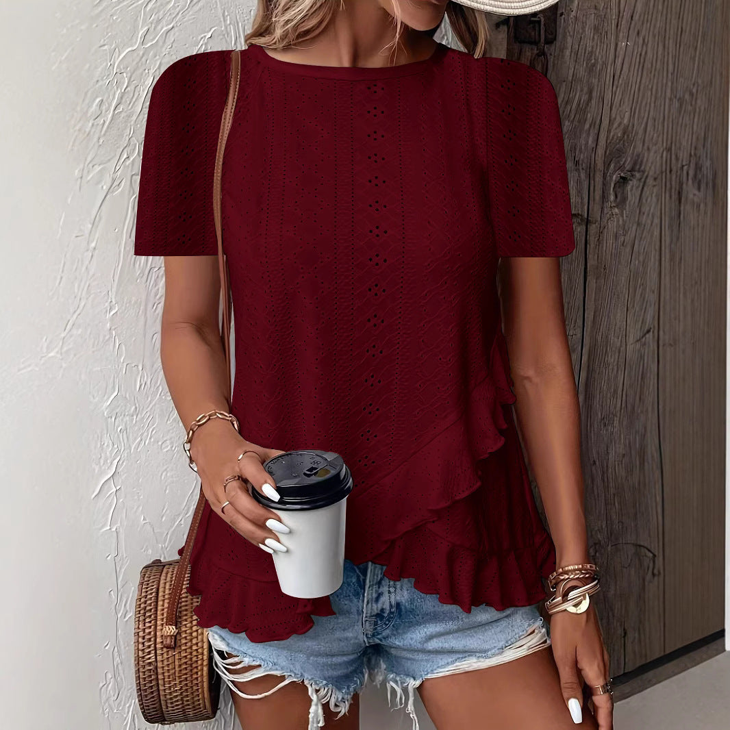 Women’s Casual Solid Color Short Sleeve Crew Neck Top FitiqueFit