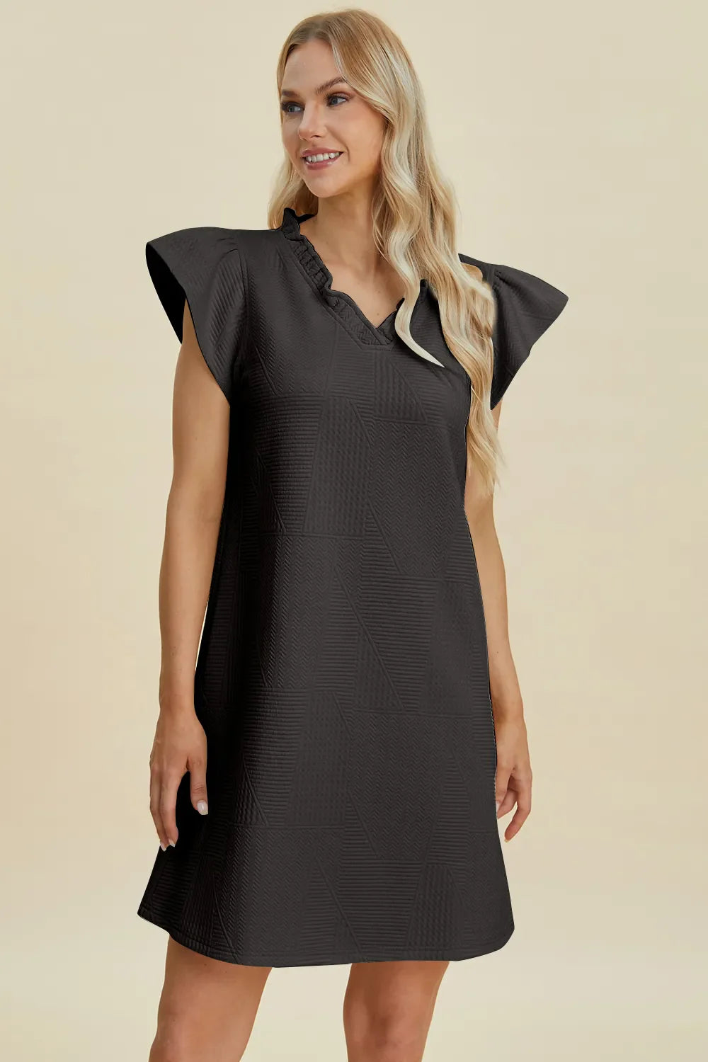 Double Take Full Size Ruffled V-Neck Cap Sleeve Dress West2East Surf