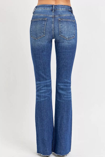 RISEN Full Size Distressed Mid Rise Flare Jeans Plus Size Garden Naked Curves